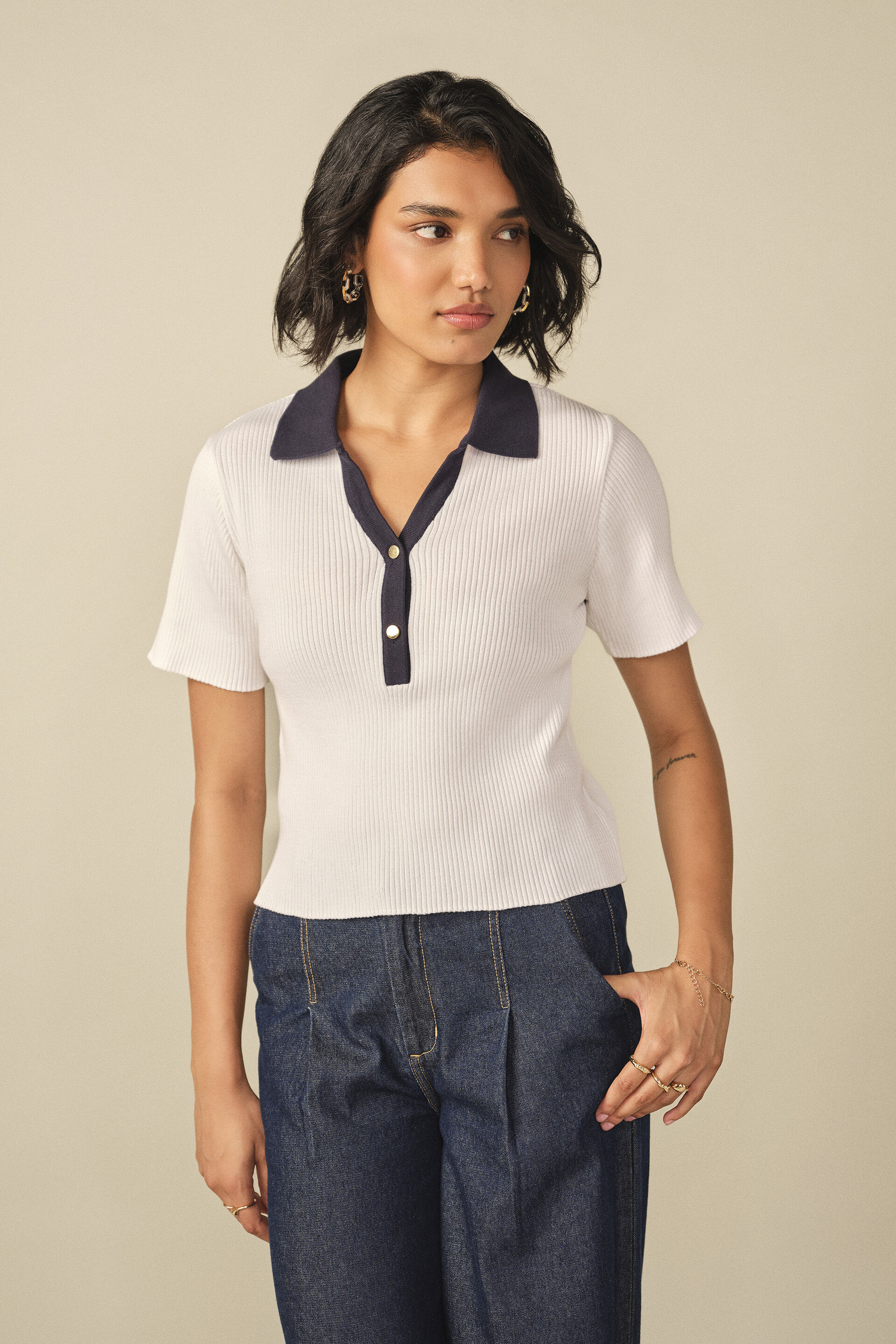 Collared T-shirt in Off White